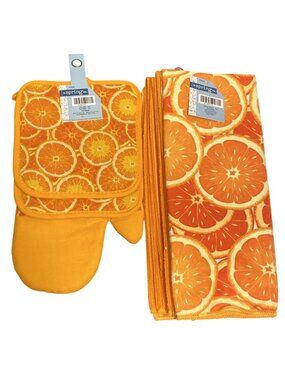 LOT of 8 Kitchen Set Towels Pot Holders Oven Mitten Citrus Oranges Novelty Fruit